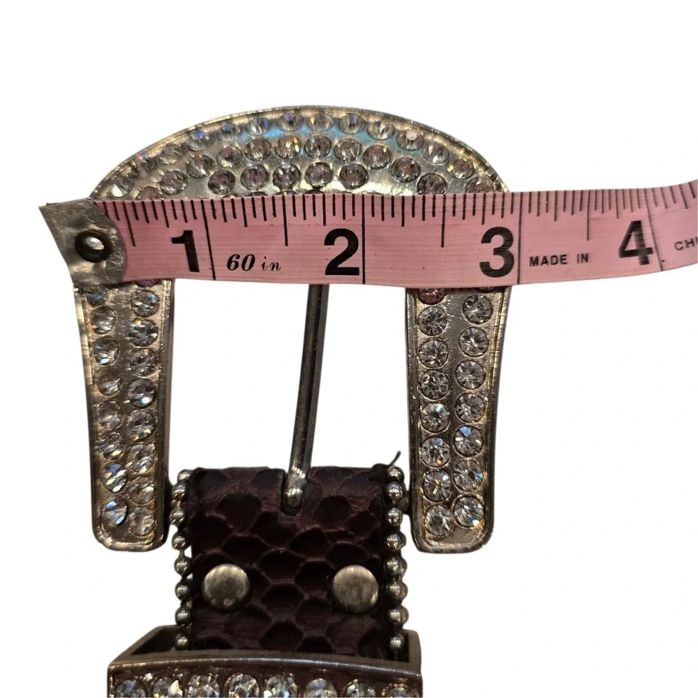 Brown Snakeskin Crystal Rhinestone Western Belt M/L Y2K Cowgirl Bling Leather